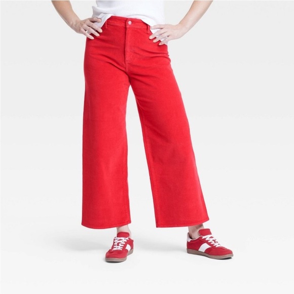 Women's High-Rise Corduroy Sailor Wide Leg Ankle Jeans - Universal Thread™ Red - Picture 1 of 10